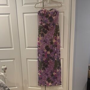 Floral Strapless Purple Dress